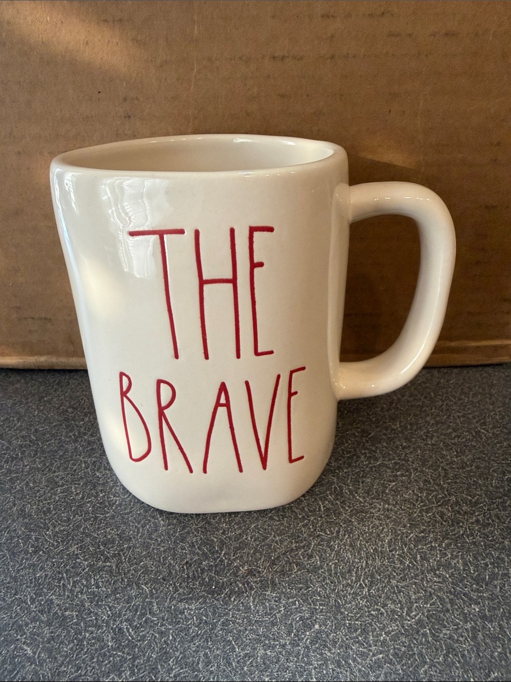 Rae Dunn Cream Mug with Red 'THE BRAVE' Lettering